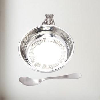 Pewter Teddy bear "Whos Been Eating All My Porridge" Porringer
