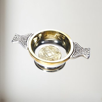 Small Celtic Gold Pewter And Brass Quaich Small Celtic Gold Pewter And Brass Quaich