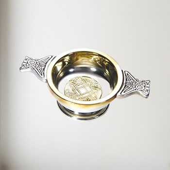 Small Celtic Gold Pewter And Brass Quaich Small Celtic Gold Pewter And Brass Quaich