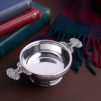 February  Birthstone Pewter Quaich With Amethyst Stones