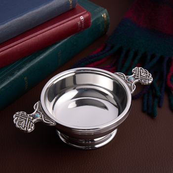 October Birthstone Pewter Quaich With Opal Stones October Birthstone Pewter Quaich With Opal Stones