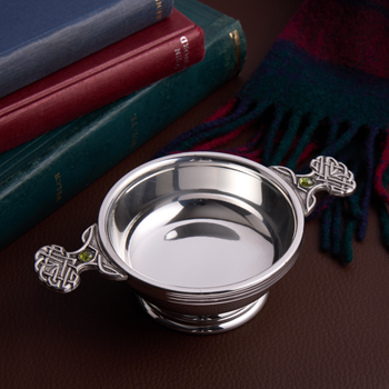 August Birthstone Pewter Quaich With Peridot Stones August Birthstone Pewter Quaich With Peridot Stones