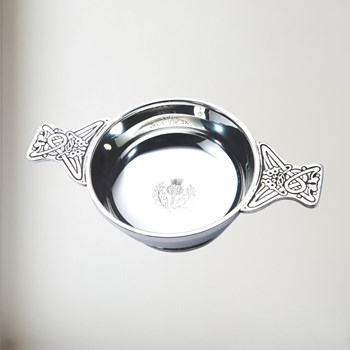 Large plus thistle pewter quaich