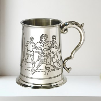 Rugby Scene One Pint Pewter Tankard