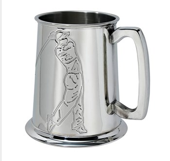 Embossed Golfer One Pint Pewter Tankard