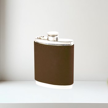 6oz Bourneville Leather Captive Top Pewter Flask
