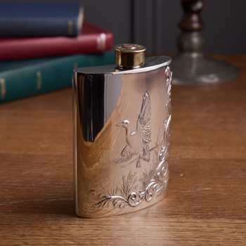 Embossed Mallard 6oz Pewter Kidney Flask