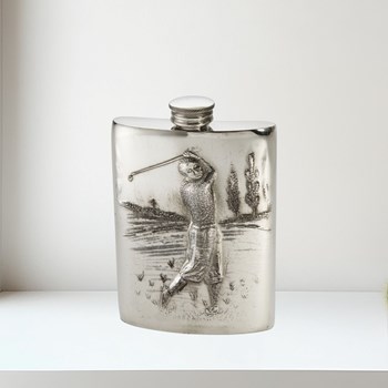 3oz Embossed Golfer Top Pocket Flask 3oz pewter kidney spirit flask