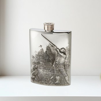 3oz Embossed Shooting Top Pocket Flask 3oz pewter kidney spirit flask