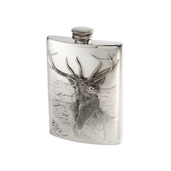 Embossed Monarch of the Glen 3oz Top Pocket Flask 3oz pewter kidney spirit flask