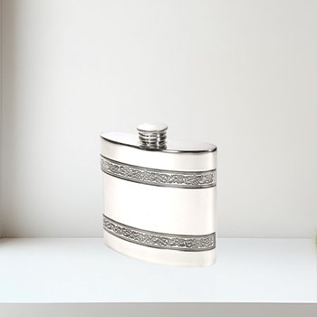 4oz Horizontal Celtic Bands Pewter Kidney Hip Flask 4oz Horizontal Celtic Bands Pewter Kidney Hip Flask