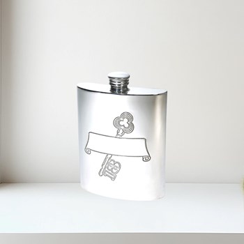 18 Key Stamp Pewter Kidney Hip Flask 18 key and scroll pewter kidney flask