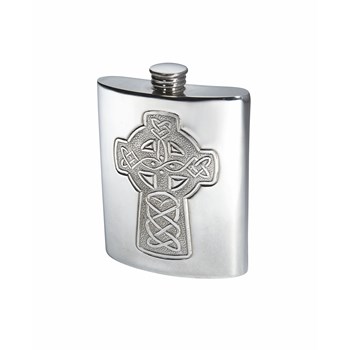 Celtic Cross Embossed Pewter Kidney Flask Celtic Cross Embossed Pewter Kidney Flask