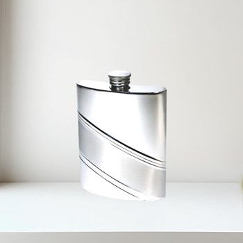 6oz Diagonal Stripe Pewter Kidney Hip Flask 6oz Diagonal Stripe Pewter Kidney Hip Flask