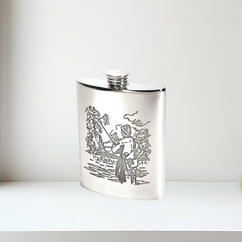6oz Fishing Scene pewter kidney hip Flask
