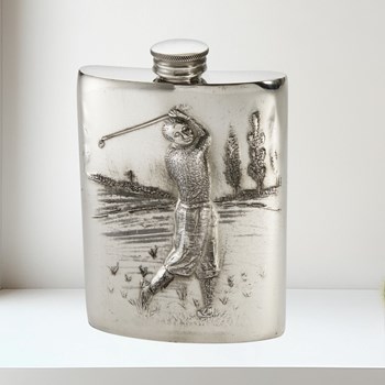 6oz Embossed Golfer Flask 3oz pewter kidney spirit flask