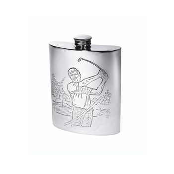 6oz Golf Scene Pewter Kidney Hip Flask 6oz Golf Scene Pewter Kidney Hip Flask