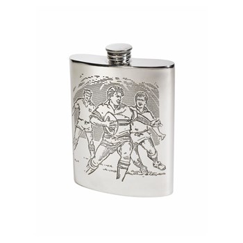 6oz Rugby Scene Pewter Kidney Hip Flask 6oz Rugby Scene Pewter Kidney Hip Flask