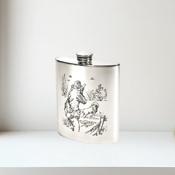6oz Shooting Scene pewter kidney Flask