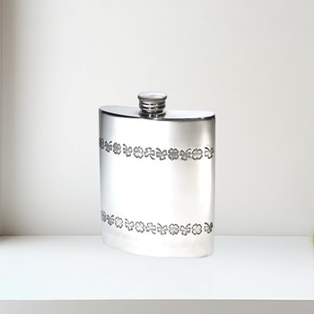 6oz Shamrock Pewter Kidney Hip Flask 6oz shamrock pewter kidney hip flask