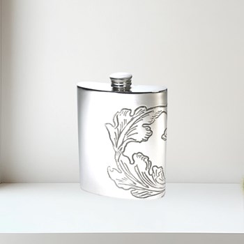 Acanthus Pattern Pewter Kidney Hip Flask Acanthus Pattern Pewter Kidney Hip Flask