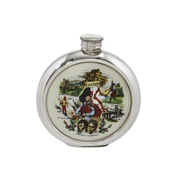 6oz Round Pewter Scottish Picture Flask