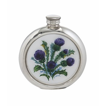 6oz Round Thistle Pewter Picture Flask 6oz Round Thistle Pewter Picture Flask