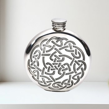 6oz Round Pewter Celtic Knot Flask 6oz round pewter celtic knot flask