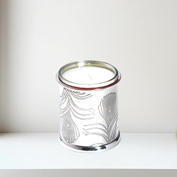 Peacock Feather Pewter Candle Votive