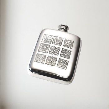 4oz Medieval Tile Pewter Pocket Flask 4oz Medieval Tile Pewter Pocket Flask