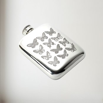 6oz pewter butterfly pocket flask