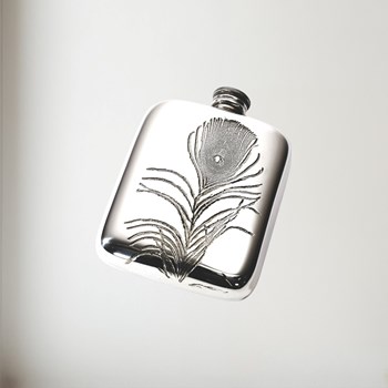 Peacock Feather 4oz Pewter Pocket Flask
