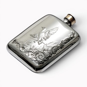 Mallard Embossed 6oz Pewter Pocket Flask