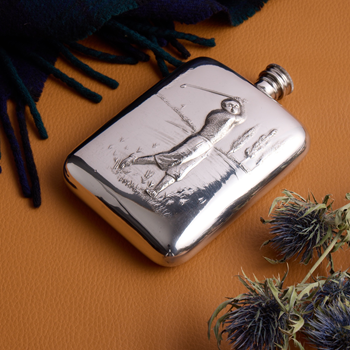 Golfer Embossed 6oz Pewter Pocket Flask Golfer Embossed 6oz Pewter Pocket Flask