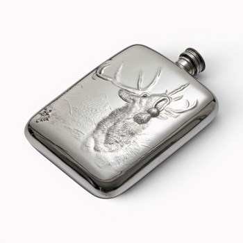 6oz Roaring Stag Pewter Pocket Flask