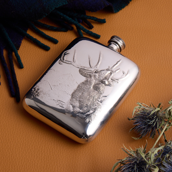 Roaring Stag 6oz Pewter Pocket Flask 6oz Roaring Stag Pewter Pocket Flask