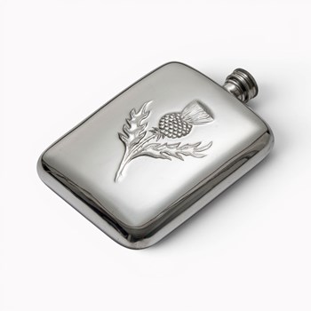 Thistle Embossed 6oz Pewter Pocket Flask