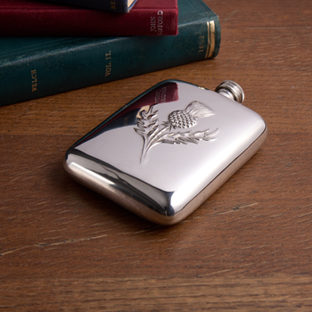 Thistle Embossed 6oz Pewter Pocket Flask Thistle Embossed 6oz Pewter Pocket Flask