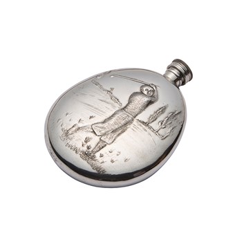5oz Embossed Golfer Pewter Sporran Flask
