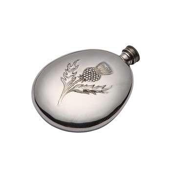 Heavy Embossed Thistle Pewter Sporran Flask