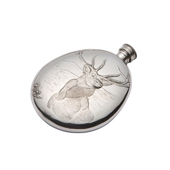 5oz Heavy Embossed Monarch of the Glen Pewter Sporran Flask