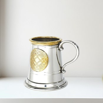 Quarter Pint Celtic Gold Pewter And Brass Baby Mug