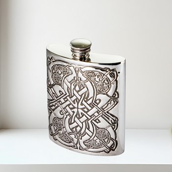 6oz Heavy Embossed Celtic Pewter Kidney Hip Flask