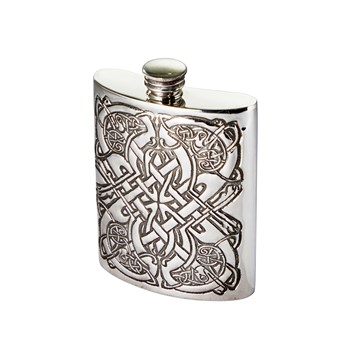 6oz Heavy Embossed Celtic Pewter Kidney Hip Flask