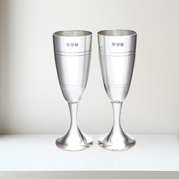 Pair Of Part Satin Pewter Celebration Flutes Pair of Part Satin Pewter Celebration Flutes