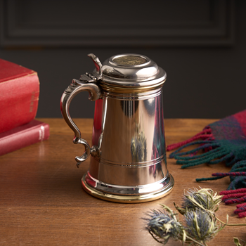 Heavy Lidded Celtic Gold Pewter And Brass Tankard