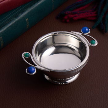 Lomond Quaich, blue and green gemstone handles Lomond Quaich, blue and green gemstone handles