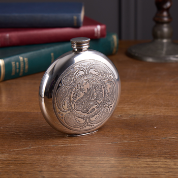 Round Pewter Paisley Flask