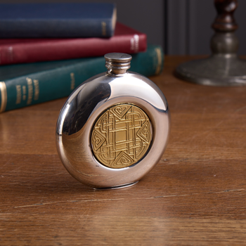 Round Pewter Celtic Gold Flask Round Pewter Celtic Gold Flask