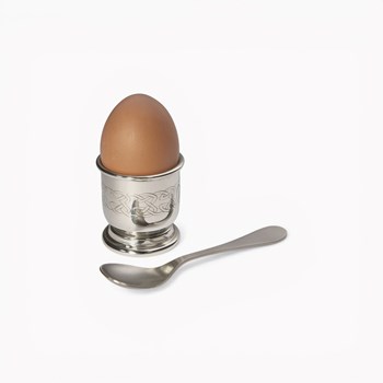 Embossed Celtic Pewter Egg Cup And Spoon